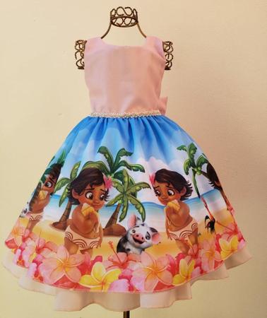 Vestido Fantasia Infantil Moana Luxo E Colar Promoção