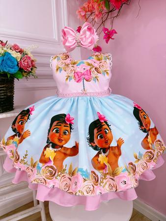 Vestido Moana Baby Aniversario Infantil Festa Super Luxo em