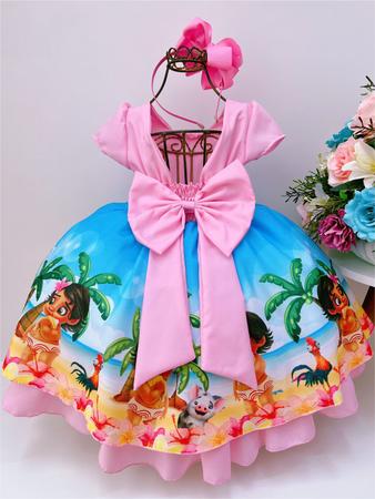 Vestido Infantil da Moana Baby no Jardim Rosa e Azul Luxo