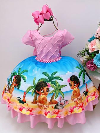 Vestido Temático Infantil Moana Baby Rosa De Luxo 1 A 4 Anos