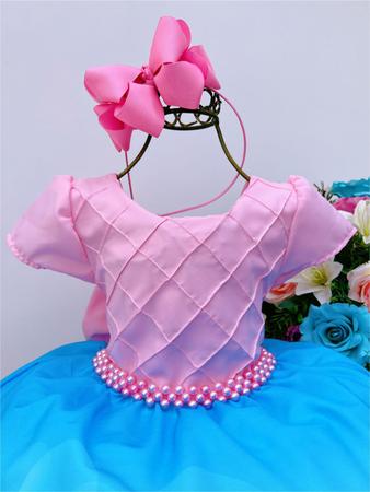 Vestido Infantil Azul Bebê Princesas Cinto Pérolas Luxo - Rosa Charmosa  Atacado