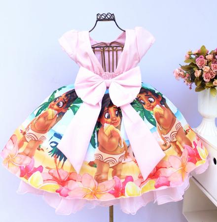 Vestido Infantil Moana Baby Rosa Fantasia Menina Aniversário - Tio