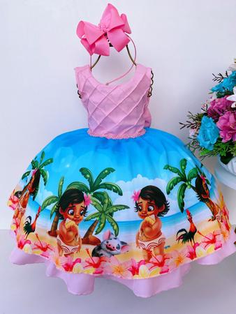 Vestido infantil moana baby rosa luxo princesa festa TEM TICOS