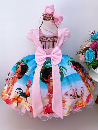 Vestido Infantil Moana Baby Pêssego Luxo Festa - Rosa Charmosa Atacado