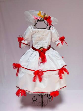 Imagem de Vestido Infantil Noiva Caipira Noivinha De Quadrilha Tiara e Véu Festa Junina Julina Arraial Bk32