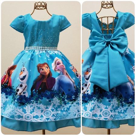 Vestido Infantil Frozen Princesa Gelo Olaf C/ Pérolas Luxo