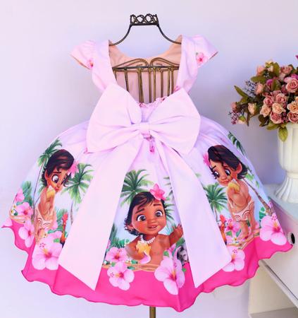 Vestido Infantil Temático Simples Moana Adulta Rosa - aurea