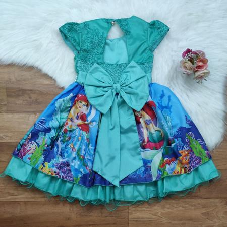 Vestido Ariel Sereia Novo Festa  Roupa Infantil para Menina Nunca