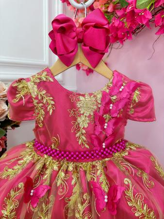 Vestido Infantil Pink Festa Princesas Barbie Realeza Festa