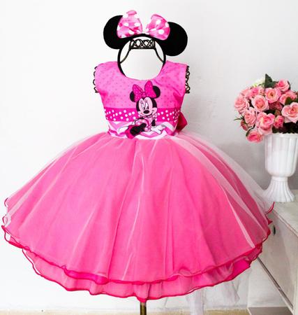 Imagem de Vestido Infantil Pink Festa Temática Minnie E Tiara