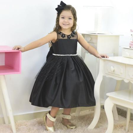 Vestido Infantil Preto com Tule sobre a Saia - Meninas 1 a 10 anos - Preto