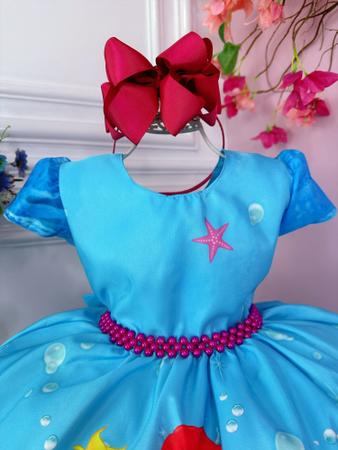 Imagem de Vestido Infantil Princesa Ariel Sereia Fundo do Mar Azul - tam 6