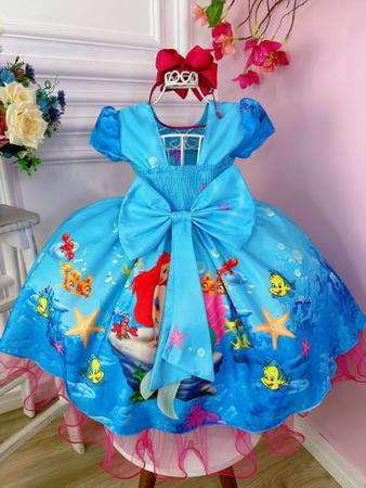 Imagem de Vestido Infantil Princesa Ariel Sereia Fundo do Mar Azul - tam 6