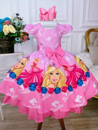 Vestido Infantil Princesa Barbie Rosa Aniversário Temático em Promoção na  Americanas