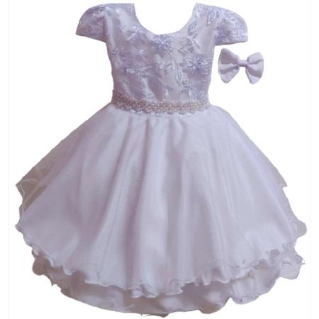 Imagem de Vestido Infantil Princesa Bordado Branco Com Cinto Em Pérolas