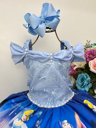 Vestido Infantil Princesa Cinderela Renda Azul Luxo - Fabuloso Ateliê