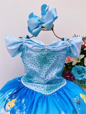 Vestido Infantil Princesa Cinderela Desenho Brilho