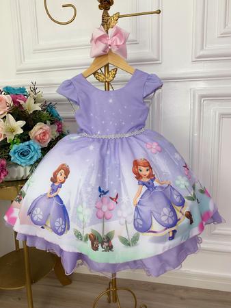 Imagem de Vestido Infantil Princesa Sofia Com os Animais Lilás Strass