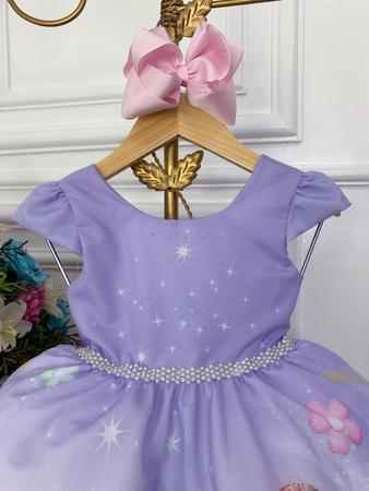 Imagem de Vestido Infantil Princesa Sofia Com os Animais Lilás Strass