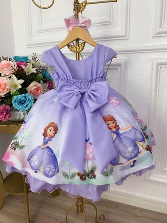 Vestido Infantil Princesa Sofia Com os Animais Lilás Strass