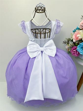 Vestido Infantil Lilás Social Princesa Sofia Rapunzel 1 A 3