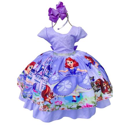 Vestido Infantil Princesa Sofia Luxo Strass Tiara Festa – PequenoLook