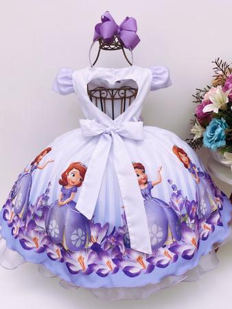 Vestido infantil da princesa Sofia com bordado em pérolas