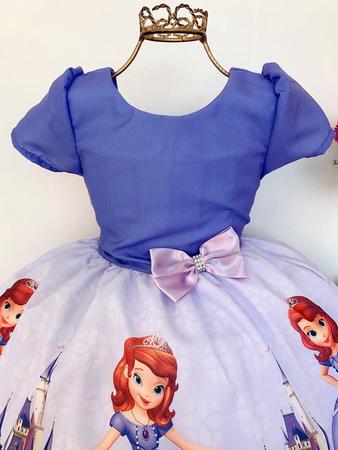 Vestido Infantil Festa Temático Princesinha Sofia Luxo - R$ 78,99