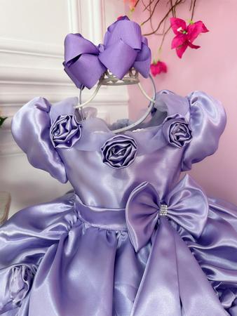 Vestido Infantil Princesa Sofia Rapunzel Ariel Lilás Rodado - Tio