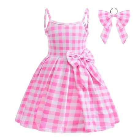 Imagem de Vestido Infantil Quadriculado Rosa e Branco Com Laço