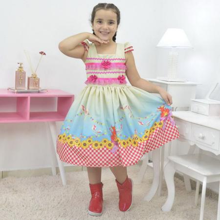 Imagem de Vestido infantil quadrilha - Festa Junina com barrado xadrez