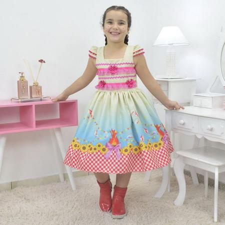 Imagem de Vestido infantil quadrilha - Festa Junina com barrado xadrez