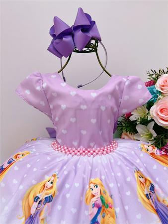 Imagem de Vestido Infantil Rapunzel Lilás Com Pérolas Princesas Festas