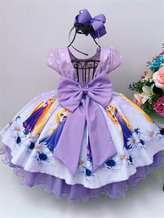 Imagem de Vestido Infantil Rapunzel Lilás Com Pérolas Princesas Festas