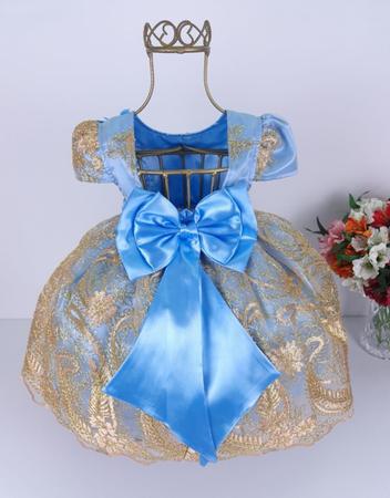 Vestido Cinderela Aniversário Azul 1 Ao 3 Luxo Princesa