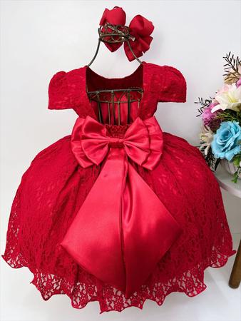 Vestido Infantil Vermelho Renda Realeza e Pérolas - Fabuloso Ateliê