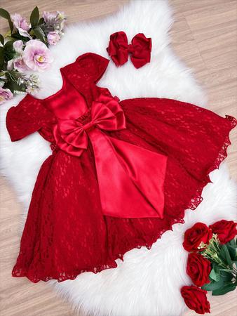 Vestido Infantil Vermelho Renda Princesas Realeza Luxo Festa