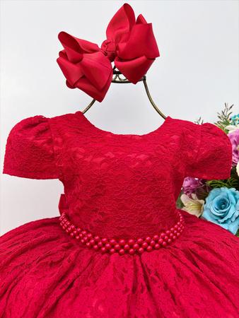 Vestido Infantil Vermelho Realeza Renda Luxo Festa Princesa - Rosa