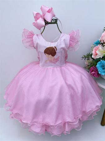 Vestido Infantil de Festa Rosa Bebê Luxo Princesa