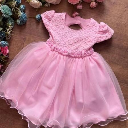 Vestido Infantil de Festa Rosa Bebê Luxo Princesa