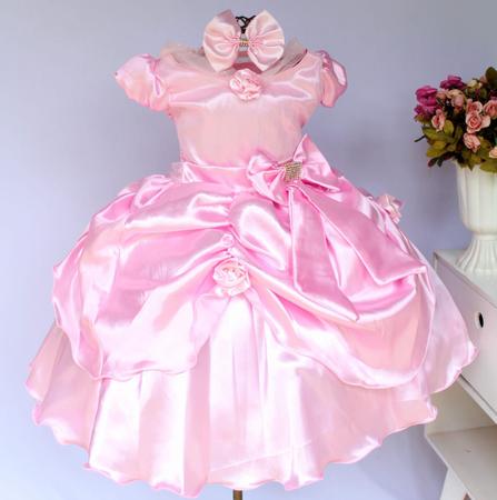 Vestido Infantil Rosa Bela Adormecida Anivers rio Tema E Tiara