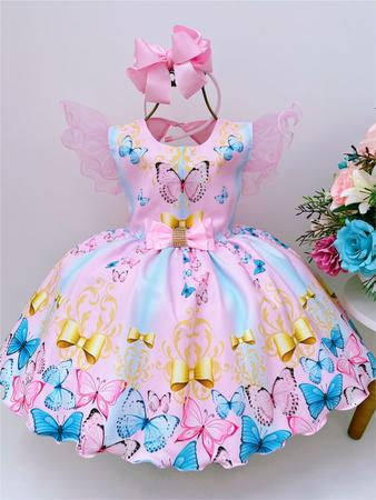 Vestido Infantil de Festa Rosa Bebê Luxo Princesa