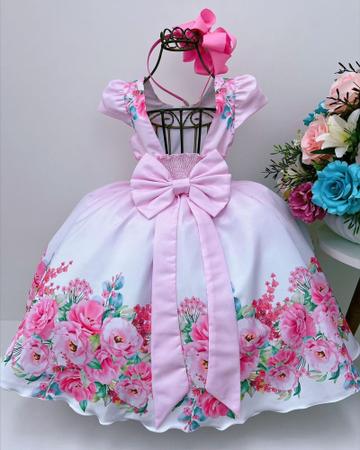 Imagem de Vestido Infantil Rosa Floral Perfeito Delicado Para Princesa Festa Casamento Daminha Formatura