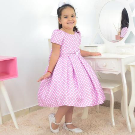 Vestido Infantil Rosa Po Bolinhas Brancas Moderna Meninas