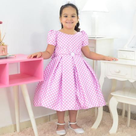 Vestido Infantil Rosa Po Bolinhas Brancas Moderna Meninas
