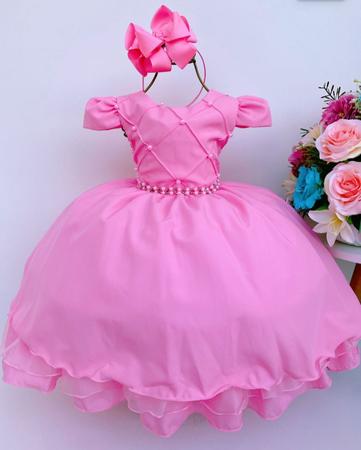 Vestido infantil rosa princesa de festa 1 aninho 4 anos PUZZLE