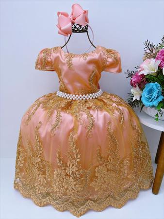 Vestido Infantil Princesa Marrom e Rosa