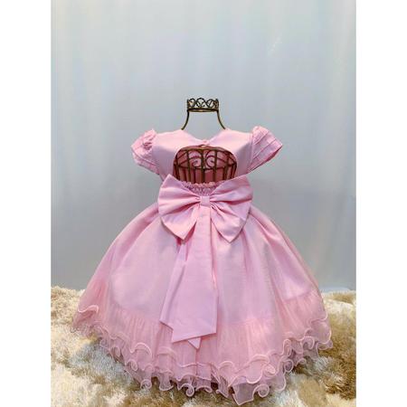 promoção vestido bebê festa vestido infantil luxo rosa laço gigante  princesa 1 e 2 anos