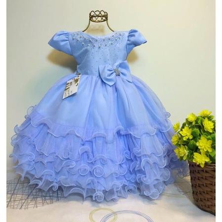 Vestido Infantil Azul Daminha Cinderela Aniversário Festa Princesa Frozen 1  Ao 3 Luxo - Baby's - Vestido Infantil - Magazine Luiza