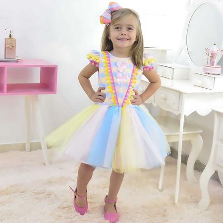 Imagem de Vestido Infantil Tema Circo Palhaço com Saia de Tutu Colorido